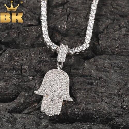 THE BLING KING Full Iced Out Bling Cubic Zirconia Hamsa Hand Pendant Necklace Tennis Chain Luxury Hiphop Jewelry For Gift