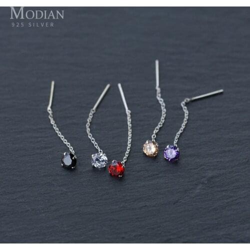 Colusiwei Hot Sale Genuine 925 Sterling Silver 5 Color Dazzling Clear CZ Simple Long Chain Earring Drop for Women Silver Jewelry
