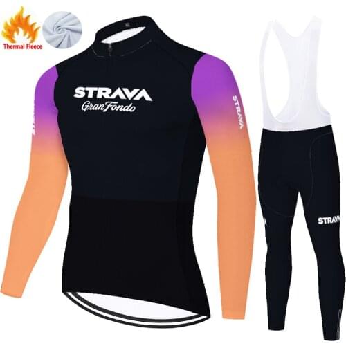 NEW STRAVA team jersey set ​Winter Thermal Fleece warm uniforme ciclismo hombre​ ​​20D gel chaqueta ciclismo hombre