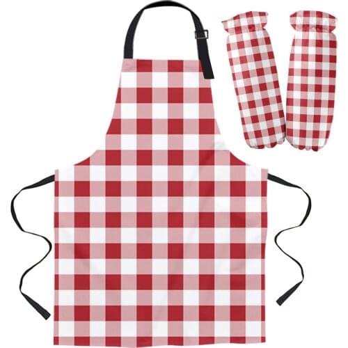 Pastoral Style Red Plaid Kitchen Apron Baking Accessories Sleeveless Aprons for Men Women Home Cleaning Tools
