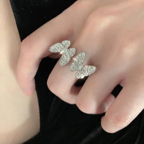 Cute Double Butterfly 925 Sterling Silver Rings for Women Luxury Zircon Opening Engagement Wedding Band Rings Fashion Jewelry