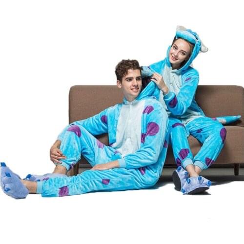 Cute Women Sullivan Kigurumi Flannel Animal Pajamas Cosplay Onesie Adult Jumpsuit Cartoon Costume for Halloween Sleepsuit Romper