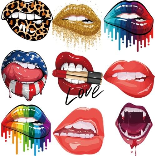 Fashion sexy lips iron on patches heat-sensitive appliques Iron-on transfers for clothing thermo stickers custom patch tops