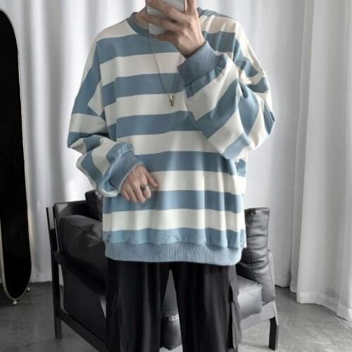 Autumn Men T Shirt Striped Long Sleeve O Neck Korean Fashion Harajuku Hip Pop Streetwear Vintage Male Clothing Japan Style Vogue