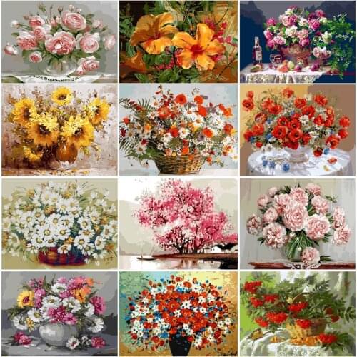 Landscape Flowers DIY Oil Painting By Numbers for Adults Kids Art Picture Color Draw Acrylic Paint On Canvas Kit Home Decor Gift