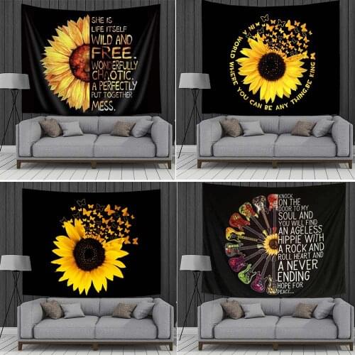 Fshion Black Sunflowers Tapestry Wall Hanging Hippie Wall Tapestry Home Dorm Boho Decor Tapestry WallCarpet Psychedelic Tapestry