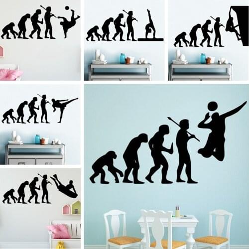 Primitive Man Evolution Sport Wall Sticker Tae Kwon Do Self Adhesive Vinyl Wallpaper Kids Room Nature Decor Mural Poster