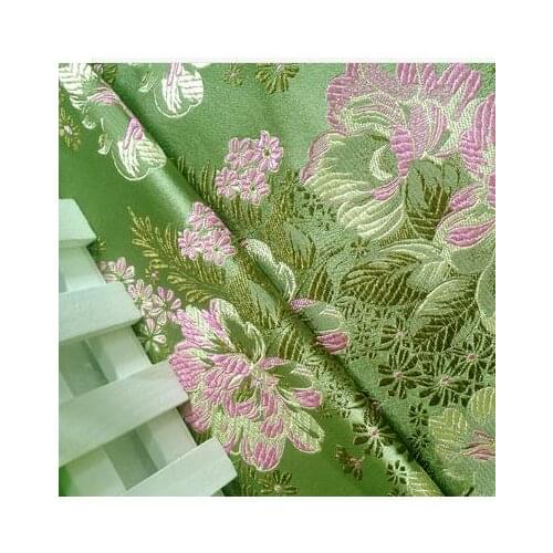 75cm*100cm Brocade fabric costume clothing cheongsam peony flower fabric cloth brocade green background pink flower dress fabric