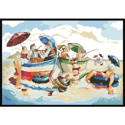 Beach Party Pattern Cross Stitch Kits 11CT 14CT Printed Canvas Embroidery With Threads Set All For Needlework Craft Diy Handmade