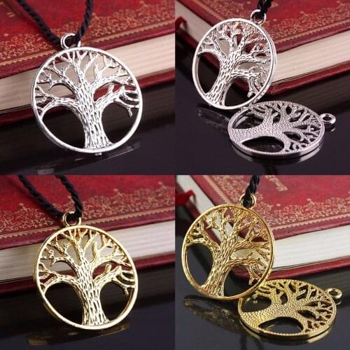 SUNYIK Life Circle Tree Silver Golden Charms Pendants Bead Fit Necklace