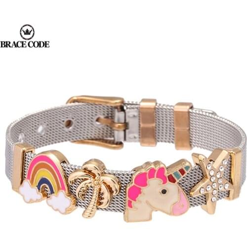 Popular Two color Stainless Steel Mesh Bracelet unicorn Charm Fine Bracelet Fit Mens and women Child Gift Jewelry