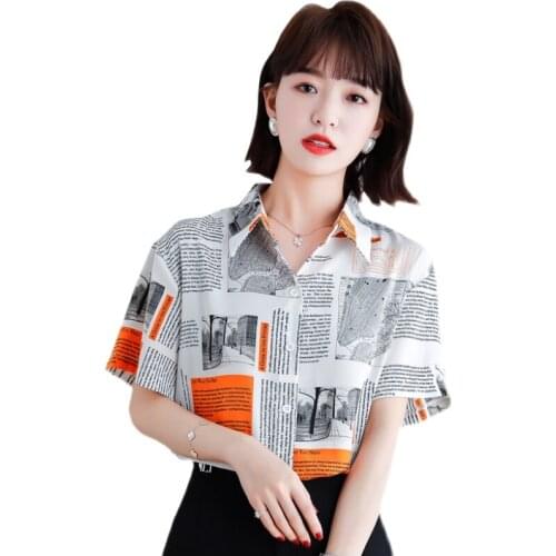 Vintage Printed Shirt Women Chiffon Shirts Blouses 2021 Summer Casual Top Short Sleeve Shirts Blusas Camisas De Mujer
