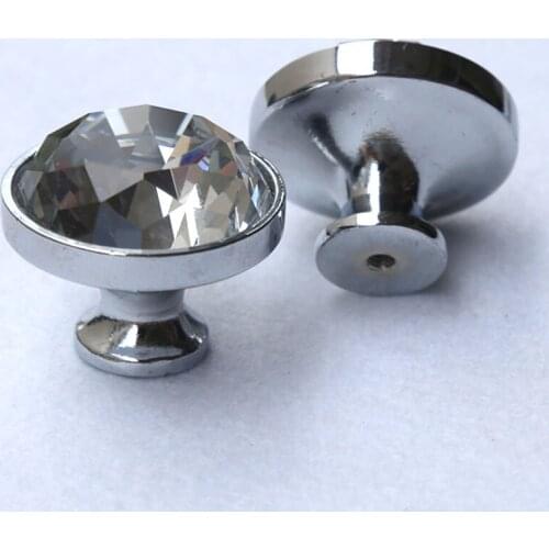 Clear glass crystal drawer tv cabinet knobs pulls silver chrome kitchen cabinet cupboard door handles modern simple fashion knob