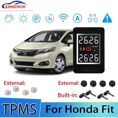 Smart Car TPMS Tire Pressure Monitor System For Honda Fit With 4 Sensors Wireless Alarm Systems LCD Display TPMS Monitor