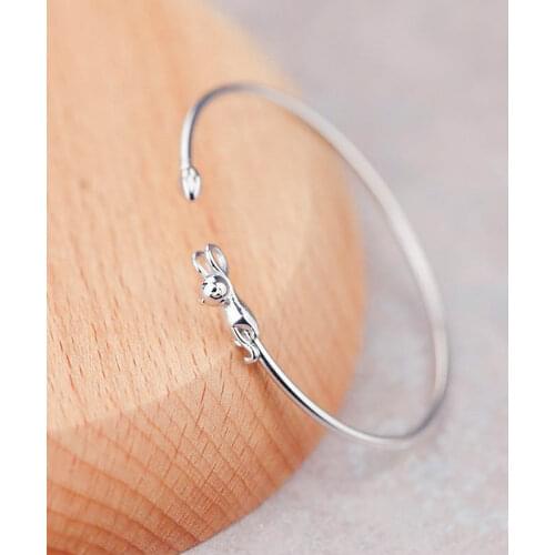 925 Sterling Silver Cute Cat Open Bangle New Design Simple Animal Bangle Bracelet Jewelry For Christmas Gift S-B280