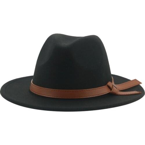 2021 New Hats for Men Fedoras Solid Belt Camel Black Outdoor Panama Hats for Women Felted Winter Women Hat Sombreros De Mujer