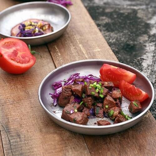 Titanium Flat big Round Dish Charger Plates/Exquisite Titanium Serving Tray Delicate Cake Metal deep Plate dish plate