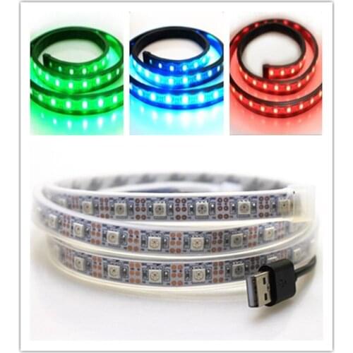 USB LED Pixel strip light 1meter DC5V WS2812-60led-60IC buit in IC christmas Decoration Flexible Strip Light TV Background