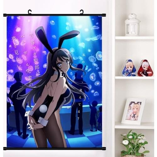 Japan Anime Seishun Buta Yarou Series Sakurajima Mai Cosplay Wall Scroll Mural Poster Wall Hang Poster Otaku Home Decor Collect