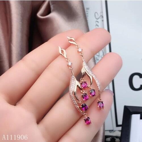KJJEAXCMY boutique jewelry 925 sterling silver inlaid gemstone natural magnesium aluminum garnet female earrings support detecti