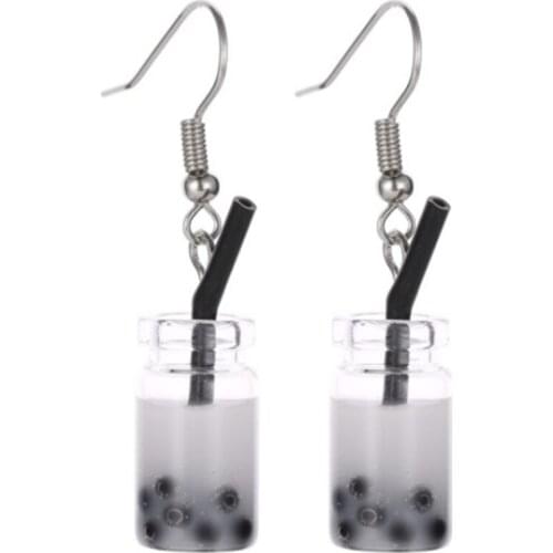 Funny Lemon Ice Black Tea Pearl Milk Tea Earrings Taiwan Boba Bubble Tea Funny Dangle Earrings for Women