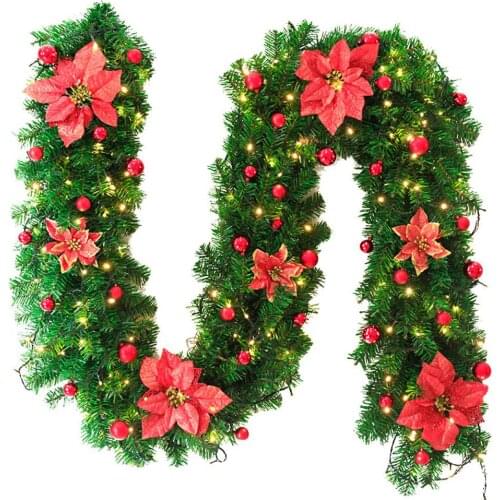2.7M Green Rattan Christmas Garland Fireplace Wreath Hanging Pendant Christmas Decoration Artificial Xmas Tree Rattan Banner