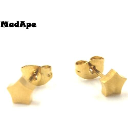 MadApe Classic Star Earrings 5mm Stainless Steel Gold Color Stud Earrings For Women Earings For Girl Gift Jewelry aretes