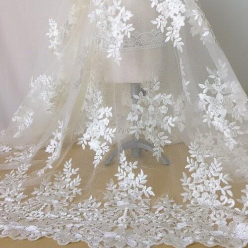 Ivory Embroidered Flower Tulle Lace Fabric Net Lace Fabric For Woman Dress 1 Yard Free Shipping