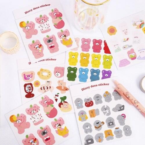 2sheets/Pack Cute Bears Scrapbooking Paper Stickers Set Mark Label DIY Diary Mobile Adhesive Craft Decoration Supplies
