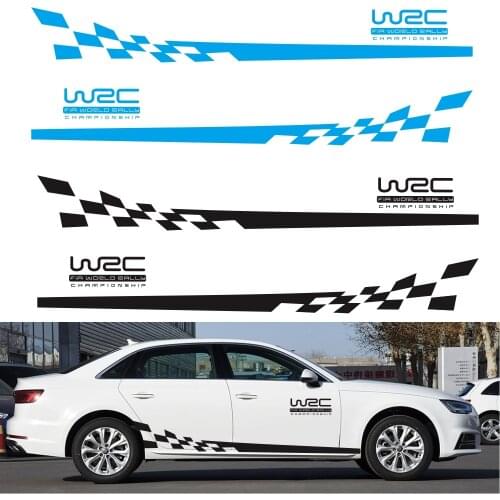 2PCS Fashion line car sticker sports car racing stripes grid side skirt vinyl decoration fun car stickers car accessories