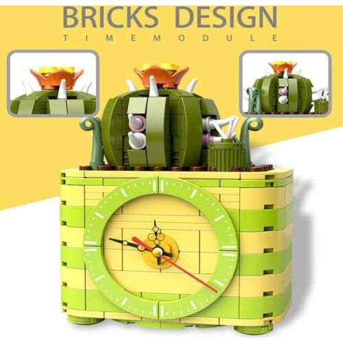 260pcs Cactus Bouquet Bonsai Building Block Home Desktop Decoration Simulation Clock Module DIY Assembled Brick Childrens Toy