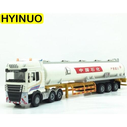 28CM 1:50 Scale Simulation Heavy Alloy Metal Truck Trailer Oil Tank Diecast Tank Truck Kids Toys Model Engineering Vehicle Show