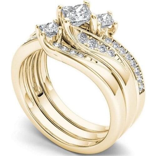 Luxury Female Crystal Bridal Ring Set Fashion Gold/Silver Wedding Band Jewelry Promise Love Engagement Rings For Women Size5-11