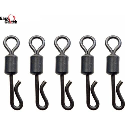 50pcs Matte Black Rolling Quick Change Swivels Carp Rigs Long Body Swing Snap Connector for Carp Fishing Hooks Swivels Size L S