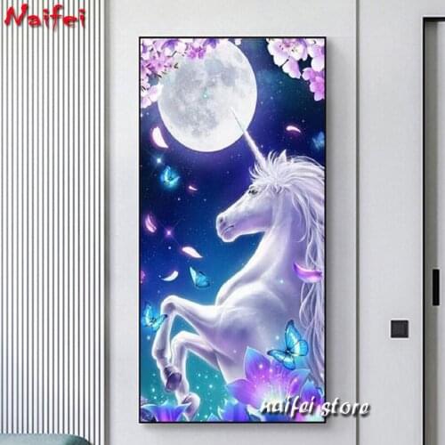 5D DIY Diamond embroidery Cross stitch Horn Horse Full Square/Round Diamond mosaic Diamond painting Moon Unicorn Decoration
