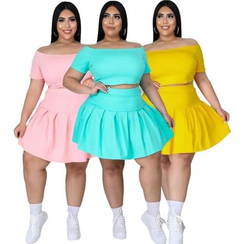 5xl Plus Size Women Clothing Wholesale Summer Outfits Crop Tops and Pleated Skirt Tracksuit Sweet Dress Suits Dropshipping