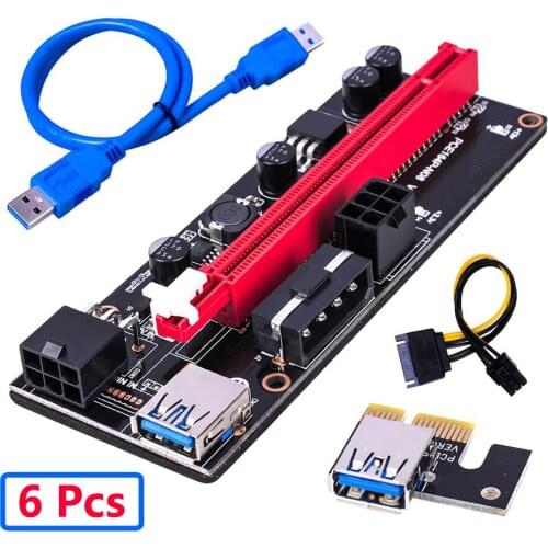 6pcs Newest VER009 USB 3.0 PCI-E Riser VER 009S Express 1X 4x 8x 16x Extender pcie Riser Adapter Card SATA 15pin to 6 pin Power