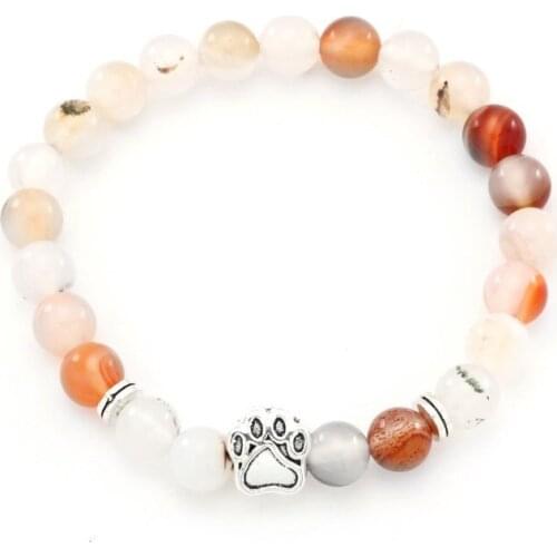 8mm g2 gold silver Copper cz zircon cubic zirconia elastic adjusted stone dog paw agate Onyx Buddha Prayer Yoga Bracelet