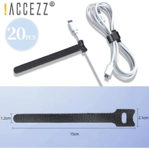 !ACCEZZ 20pcs Nylon USB Cable Winder Organizer Wire Tie For Headphone Cable PC Cord Hook Colorful Self Adhesive Clip Cable Strap