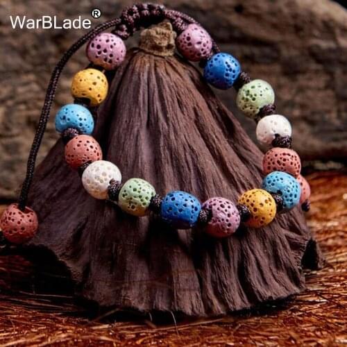 WarBLade Vintage Colorful Natural Stone Lava Beads Bracelet Charms Leather Lava Stone Bracelet Wristband For Women Jewelry Gift