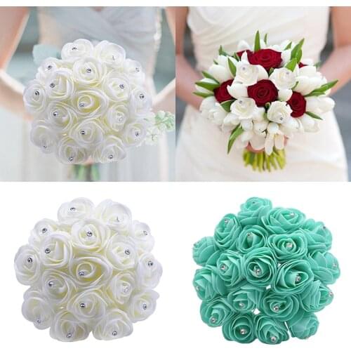 10/20pcs Wedding Bouquet Bride Holding Flower Bridesmaid Holding Rose for Engagement Romantic White Foam Rhinestone Rose Bouquet