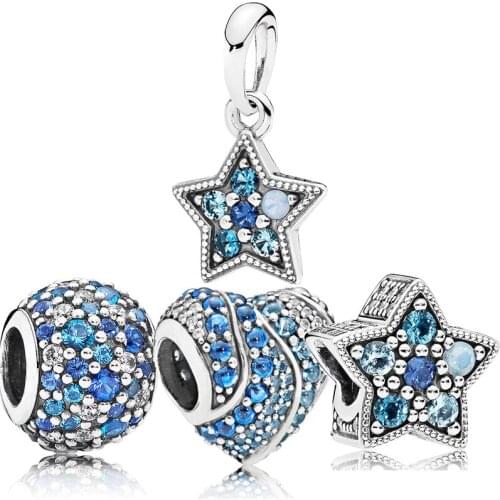 925 sterling silver charm blue zircon star bead fit pandora bracelet silver jewelry accessories pendant making for women jewelry