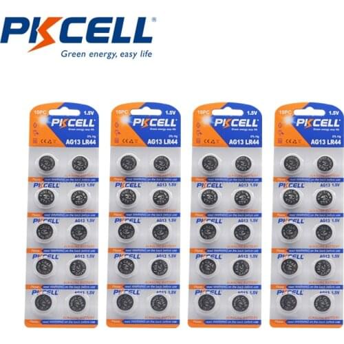 40Pcs 4Card PKCELL AG13 LR44 Alkaline Battery 1.5v Batteries 357A A76 303 L1154 RW82 RW42 SR1154 LR44 Button Cell Batteria