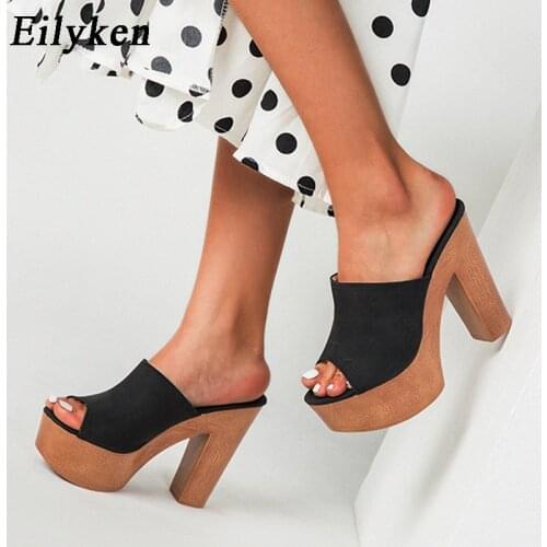 Eilyken Fashion Wood grain High Heels New Women Slippers Summer Roman Gladiator Peep Toe Platform Casual Ladies Shoes Sandals
