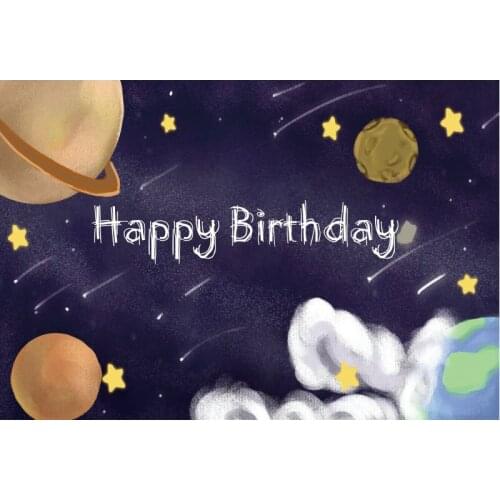 Cartoon Navy Blue Planet Printing Backdrop Party Room Decor Photo Booth Studio Prop