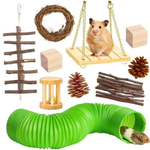 Hamster Chew Toys Natural Wooden Teeth Care Molar Swing Toy Set For Chinchillas Gerbils Hamster Bunny Parrot