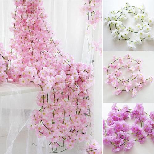 200cm Sakura Cherry Rattan Wedding Arch decoration Vine Artificial flowers Home party decor Silk Ivy wall Hanging Garland