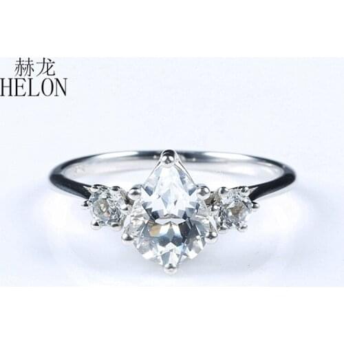 HELON Sterling Silver 925 Certified Pear 6x8mm 100% Genuine Natural White topaz Engagement Wedding Ring Setting Women Jewelry
