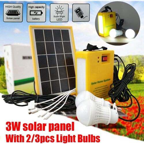 Solar Power Panel Generator Home System Kit With 3 LED Bulbs Solar Lamp Emergency Light 4 Heads USB Charging for Outdoor Garden