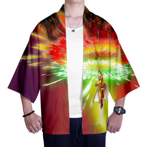 New Japanese Anime One Punch Man Cosplay Costume 3d Print Kimono Shirt Men Seven Point Sleeve Tops 3D Cardigan Jacket Streetwear